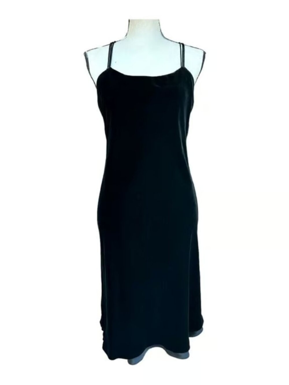 Jones New York Black Velvet Spaghetti Racerback Strap Midi Lined Dress